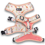 Front and rear view of Loveable Pooch's Rosé All Day Collection Adjustable Dog Harness